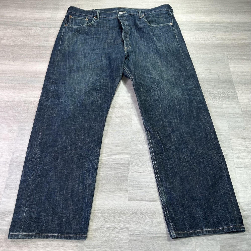 Levis 501 Jeans Mens 42x32 Blue Button Fly Straight Denim Dark Wash Pants Casual